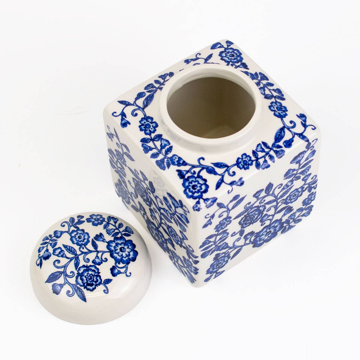 Enchanted Garden Ginger Jar with Lid | Blue/White (4"x5"x4")