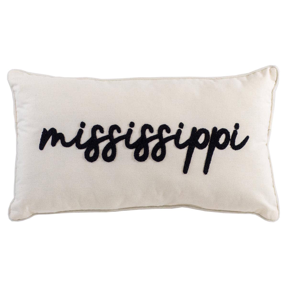Mississippi Embroidered Pillow Soft White/Navy 12.5x22.5