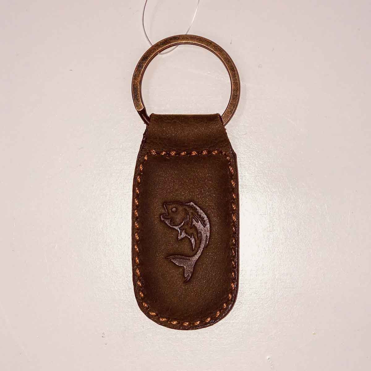 Fish Leather Embossed Keychain Dark Brown 1.35x2.55