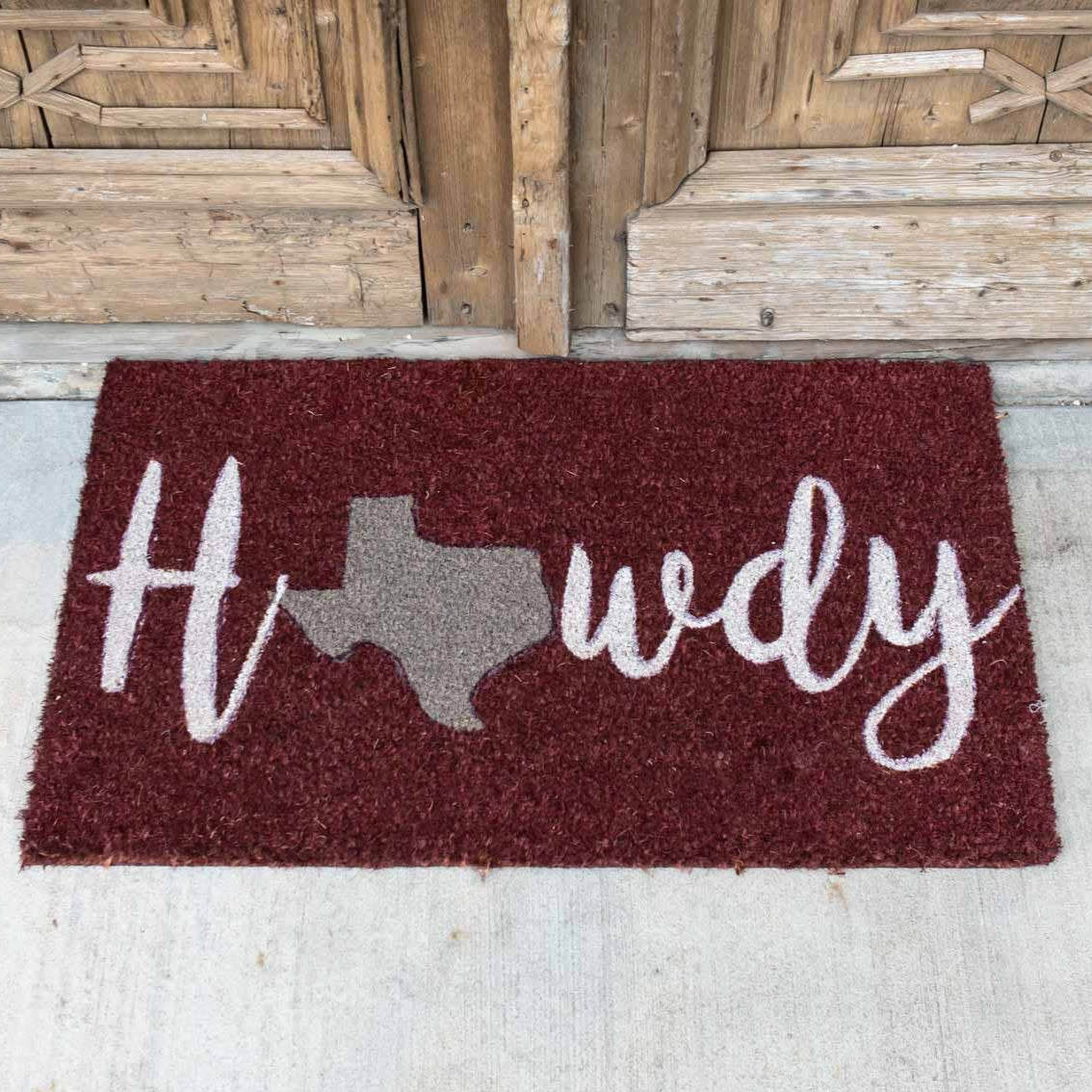 Howdy Texas State Coir Doormat - Maroon/White/Gray | 30"x18"