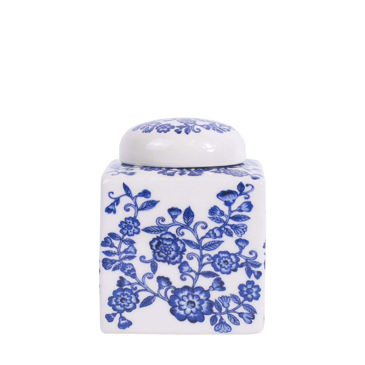 Enchanted Garden Ginger Jar with Lid | Blue/White (4"x5"x4")