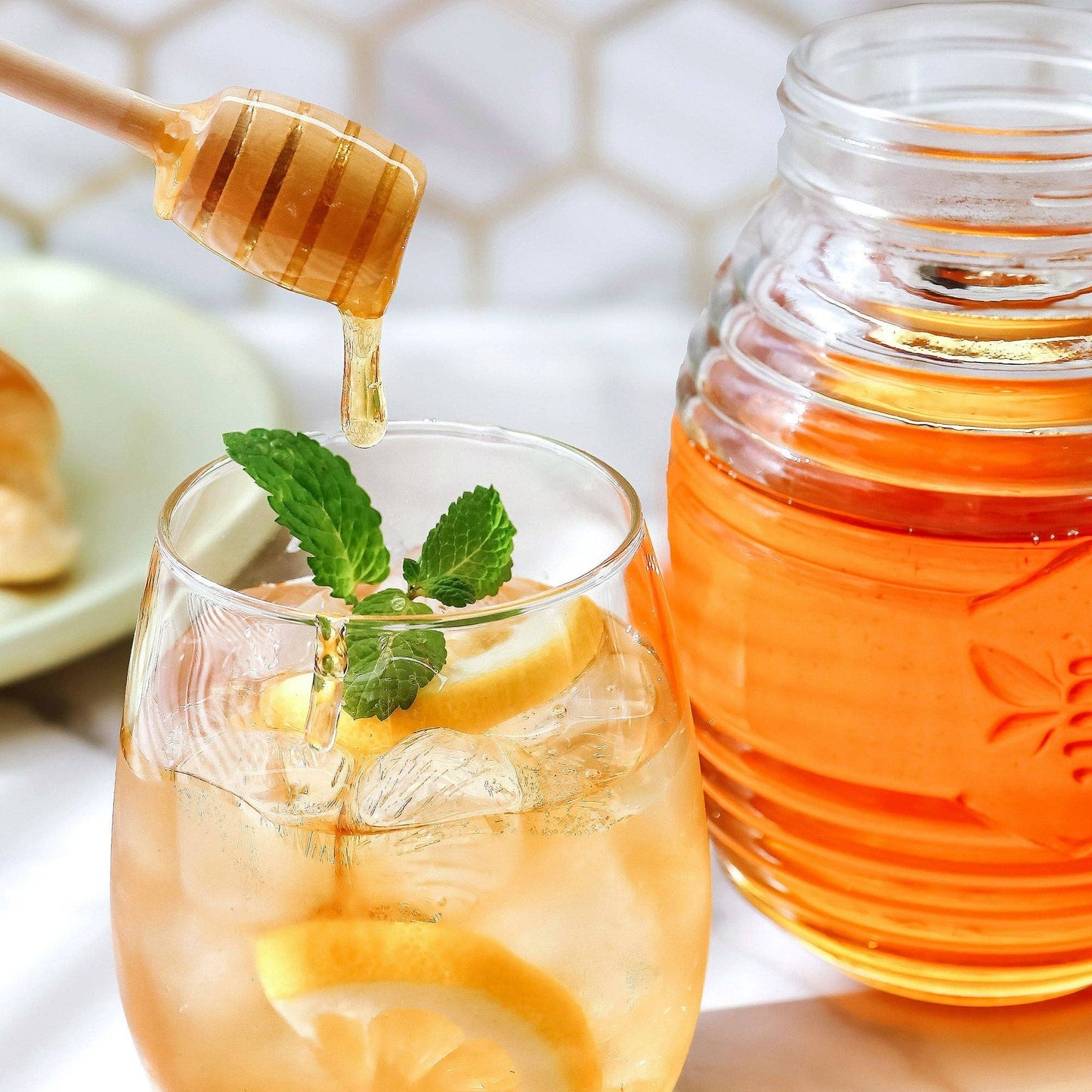 Glass Bee Honey Jar & Dipper Set (2 Lids and Dippers)