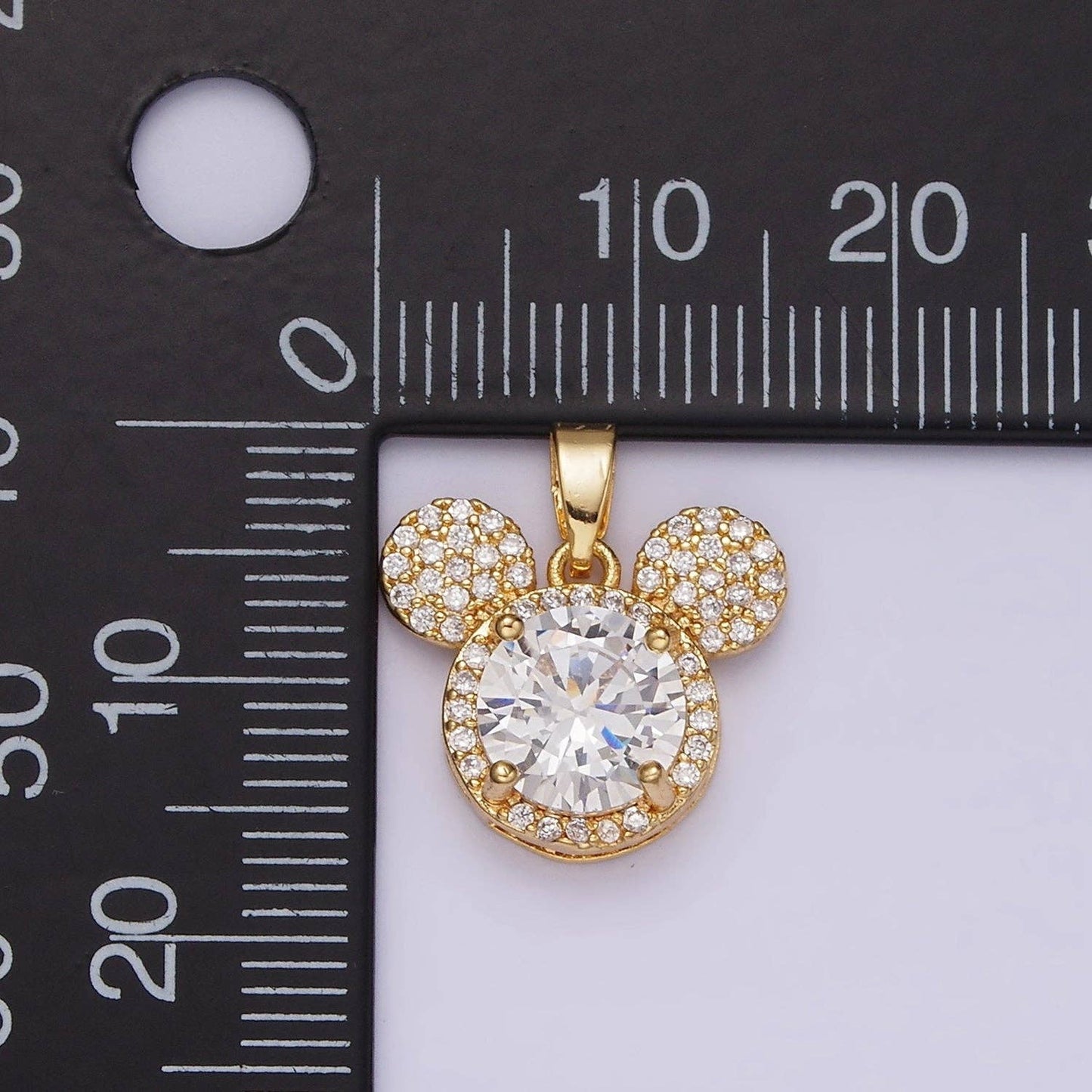 14K Gold Filled 17mm Clear Micro Paved CZ Mouse Character Animal Pendant | N1837