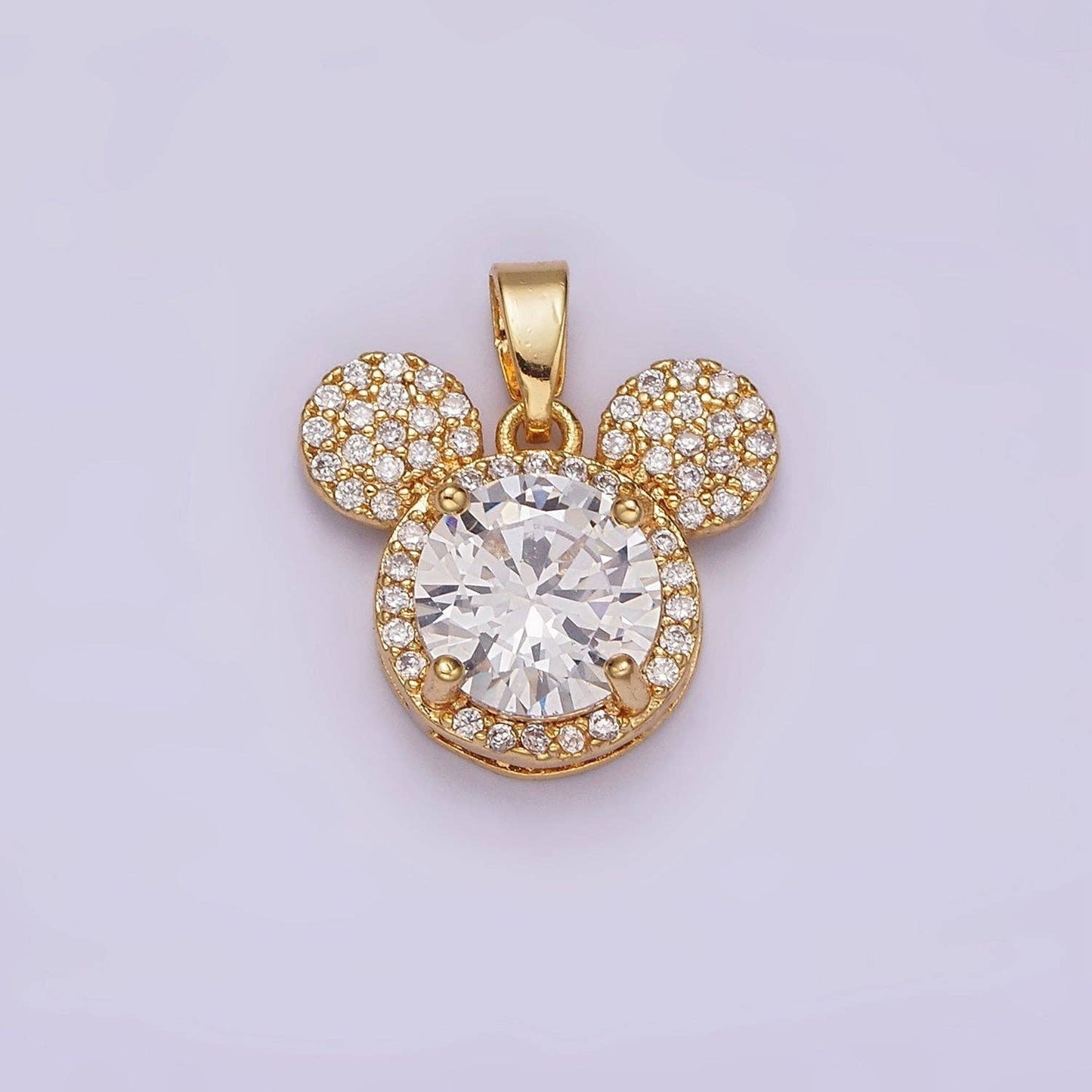 14K Gold Filled 17mm Clear Micro Paved CZ Mouse Character Animal Pendant | N1837
