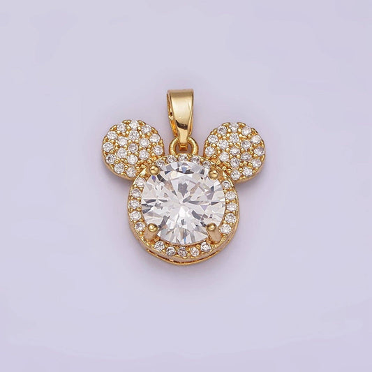 14K Gold Filled 17mm Clear Micro Paved CZ Mouse Character Animal Pendant | N1837