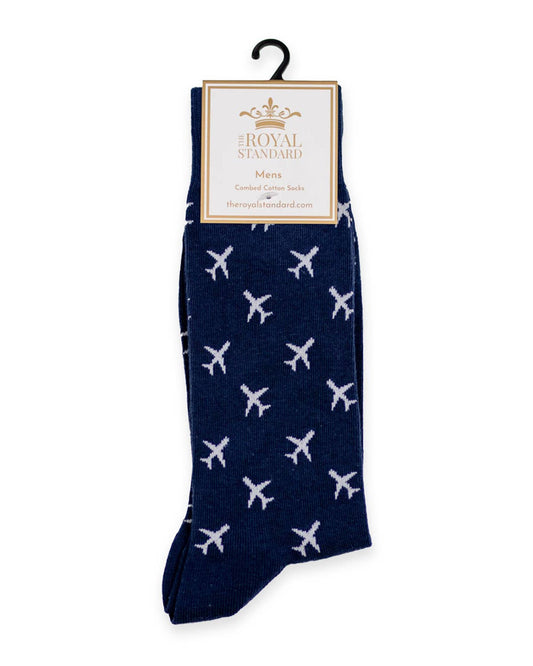 Men's Airplane Socks Navy/White - One Size