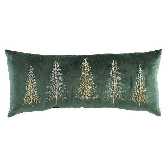 Glimmer Trees Embroidered Pillow | Dark Green/Gold (12"x28")