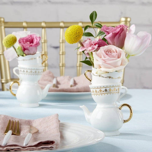 Tea Time Whimsy Ceramic Bud Vase