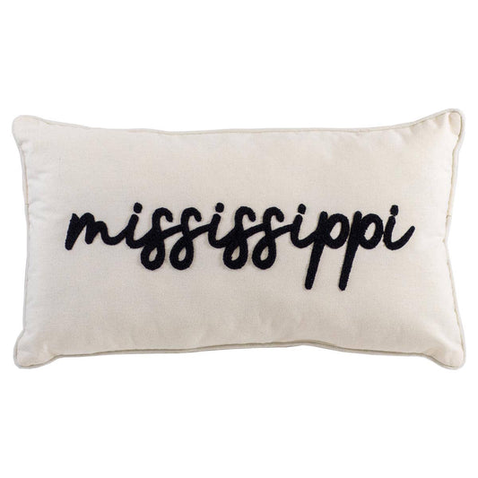 Mississippi Embroidered Pillow   Soft White/Navy   12.5x22.5