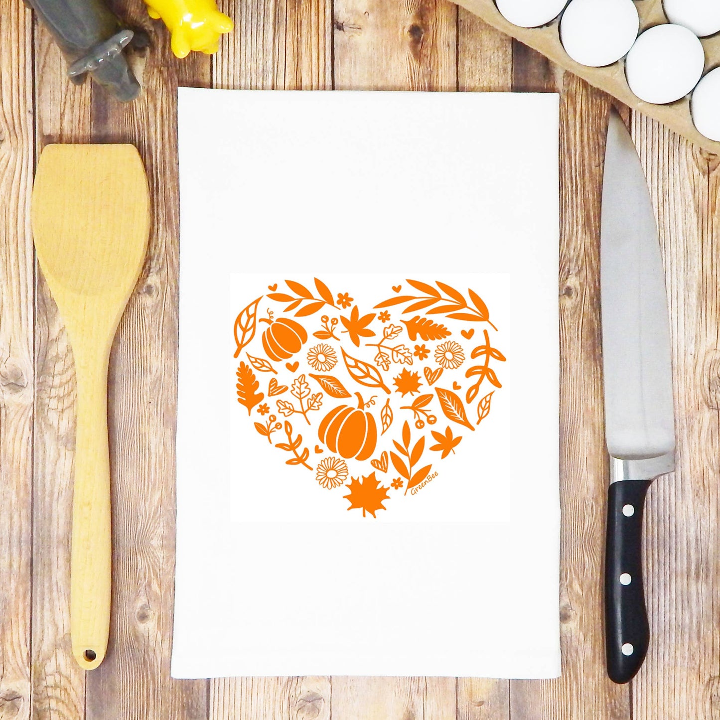 Pumpkin Heart Kitchen Towel | Tea Towels | Fall Dish Towels