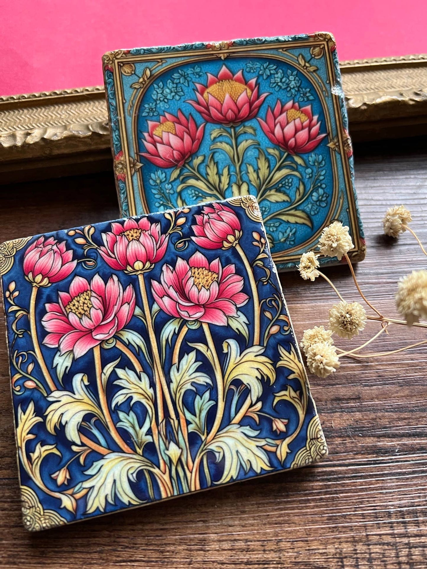 William Morris Inspired Stone Coasters - Set of 4