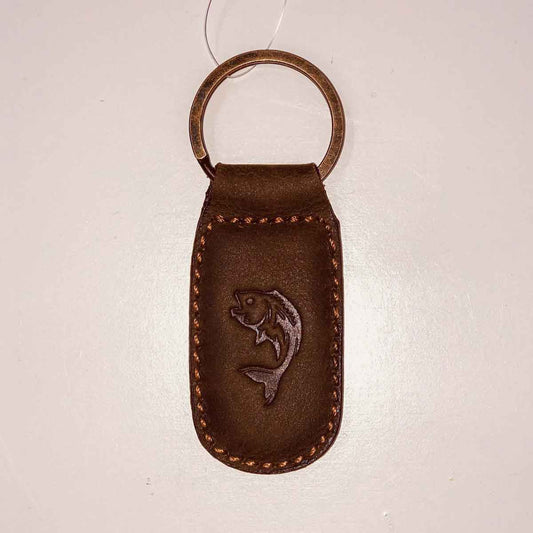 Fish Leather Embossed Keychain   Dark Brown   1.35x2.55