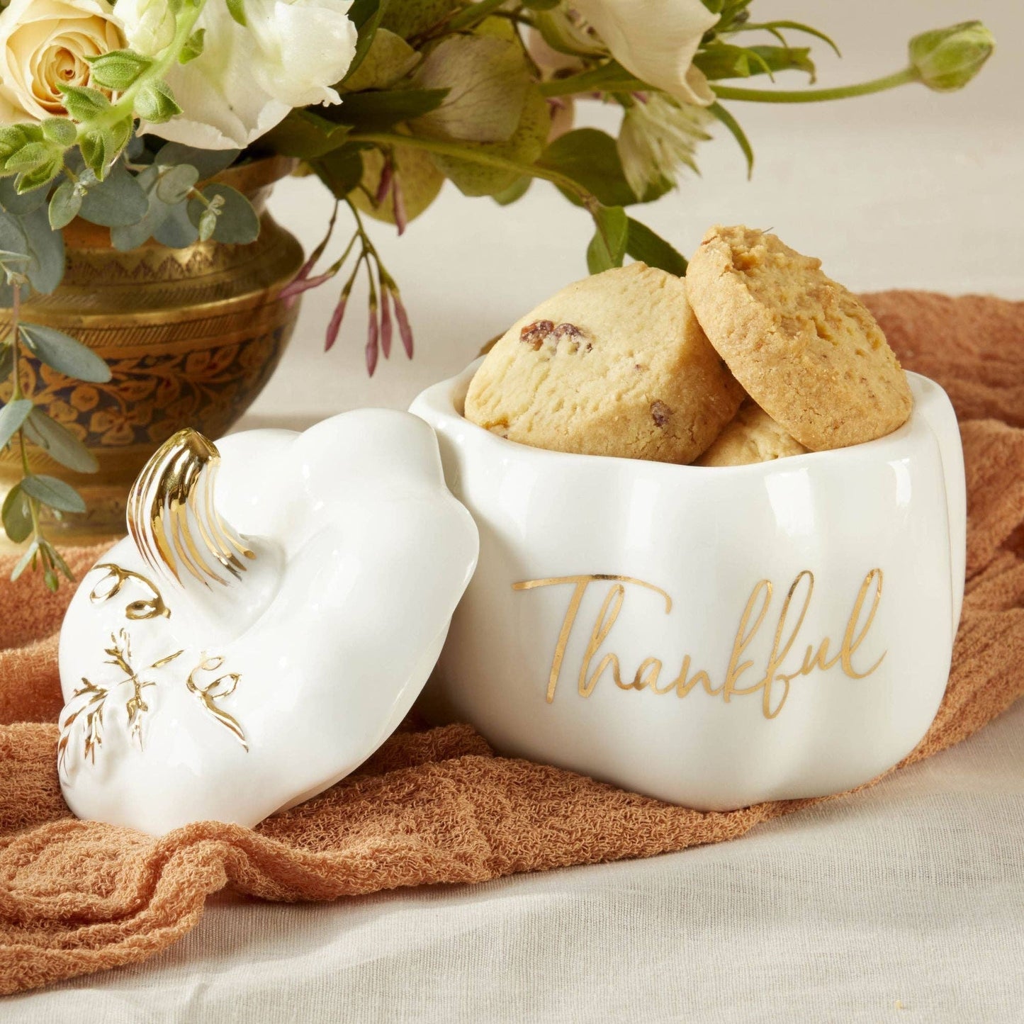 "Thankful" White Pumpkin Decorative Bowl