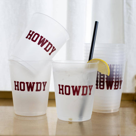 Howdy Party Cups | Frosted/Maroon/White | 16oz (Set of 10)