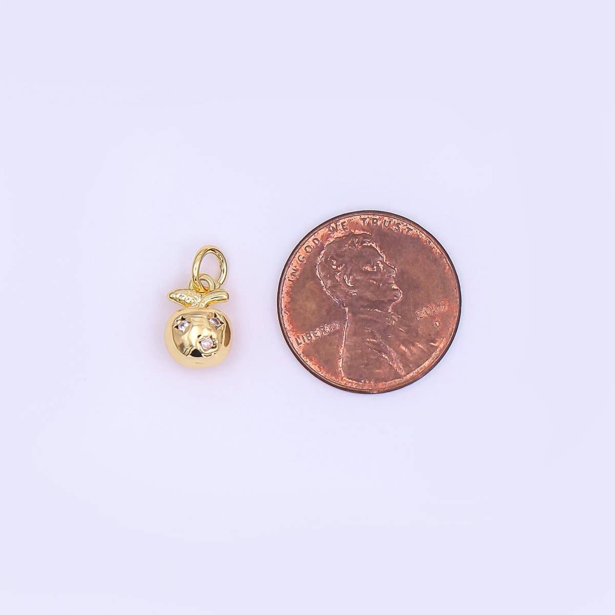 24K Gold Filled CZ Apple Fruit Multidimensional 3D Charm | N096