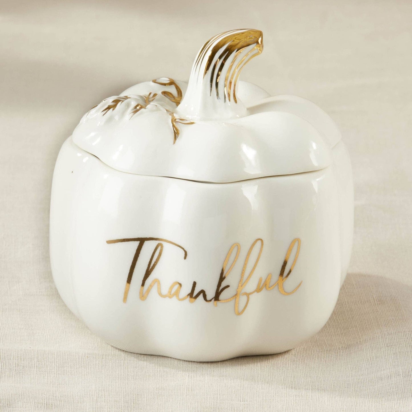 "Thankful" White Pumpkin Decorative Bowl