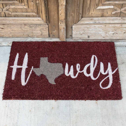 Howdy Texas State Coir Doormat - Maroon/White/Gray | 30"x18"