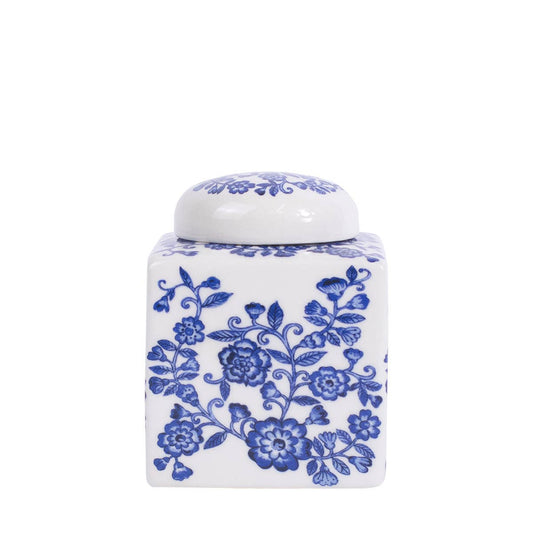 Enchanted Garden Ginger Jar with Lid | Blue/White (4"x5"x4")