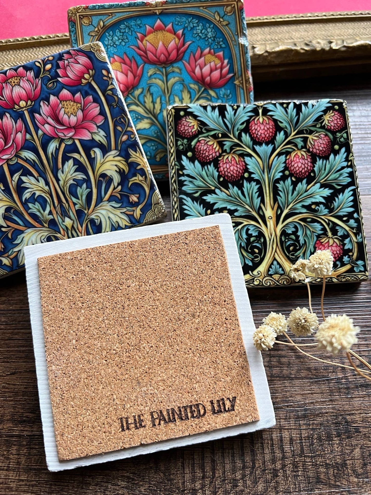 William Morris Inspired Stone Coasters - Set of 4