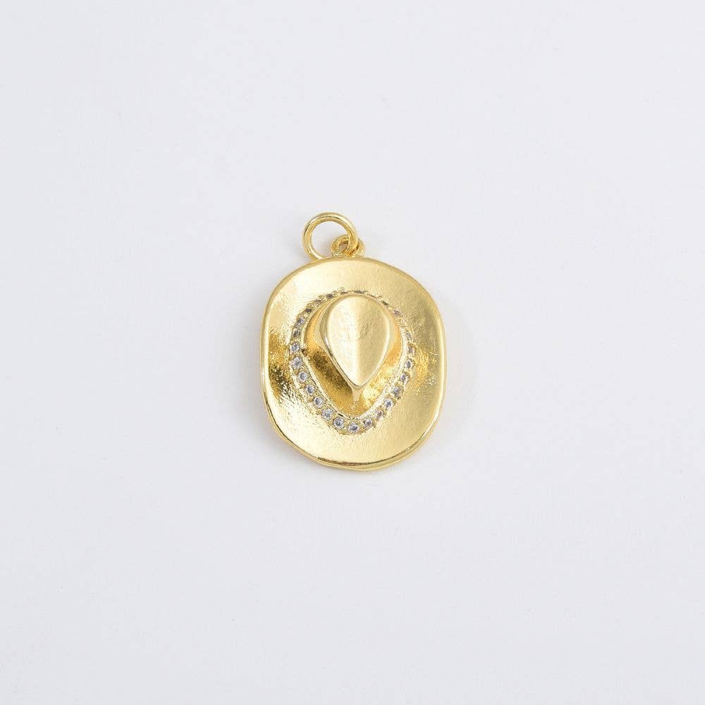 Gold Filled Cowboy Hat Charm Pendant CZ Micro Pave, CP2030