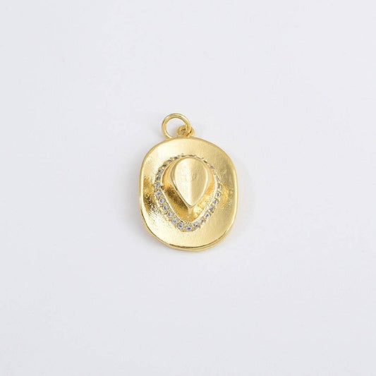 Gold Filled Cowboy Hat Charm Pendant CZ Micro Pave, CP2030