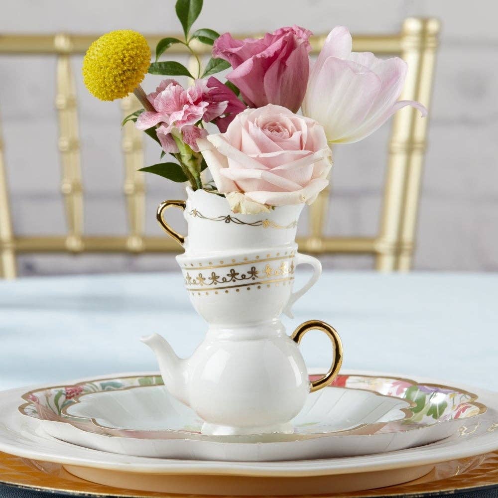 Tea Time Whimsy Ceramic Bud Vase