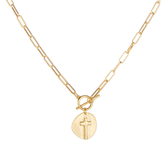 Ascension Cross Paperclip Necklace | Gold - 14"