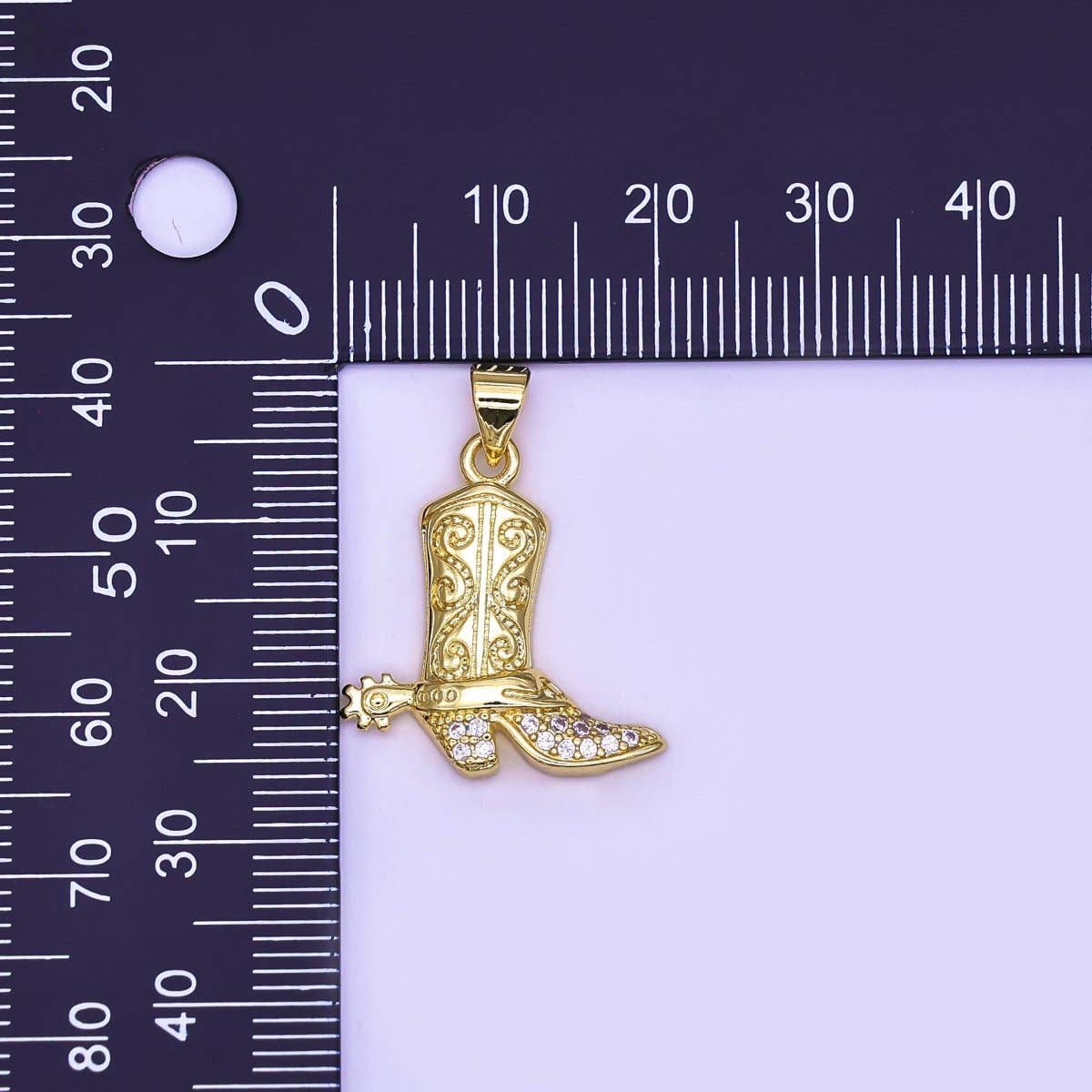24K Gold Filled Micro Paved CZ Cowboy Boots Pendant | AH468