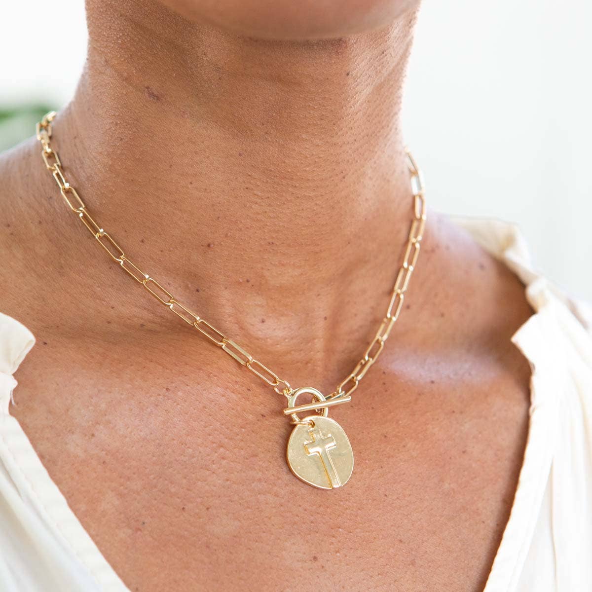 Ascension Cross Paperclip Necklace | Gold - 14"