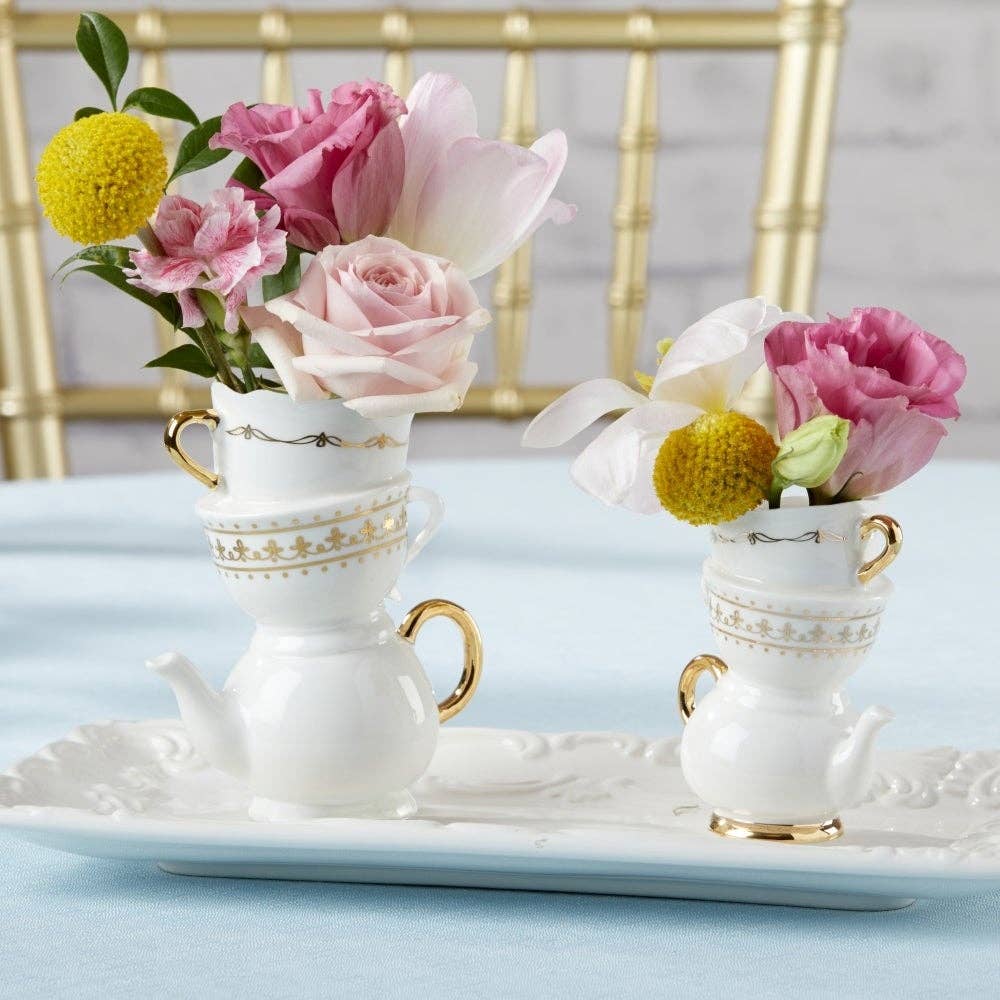 Tea Time Whimsy Ceramic Bud Vase