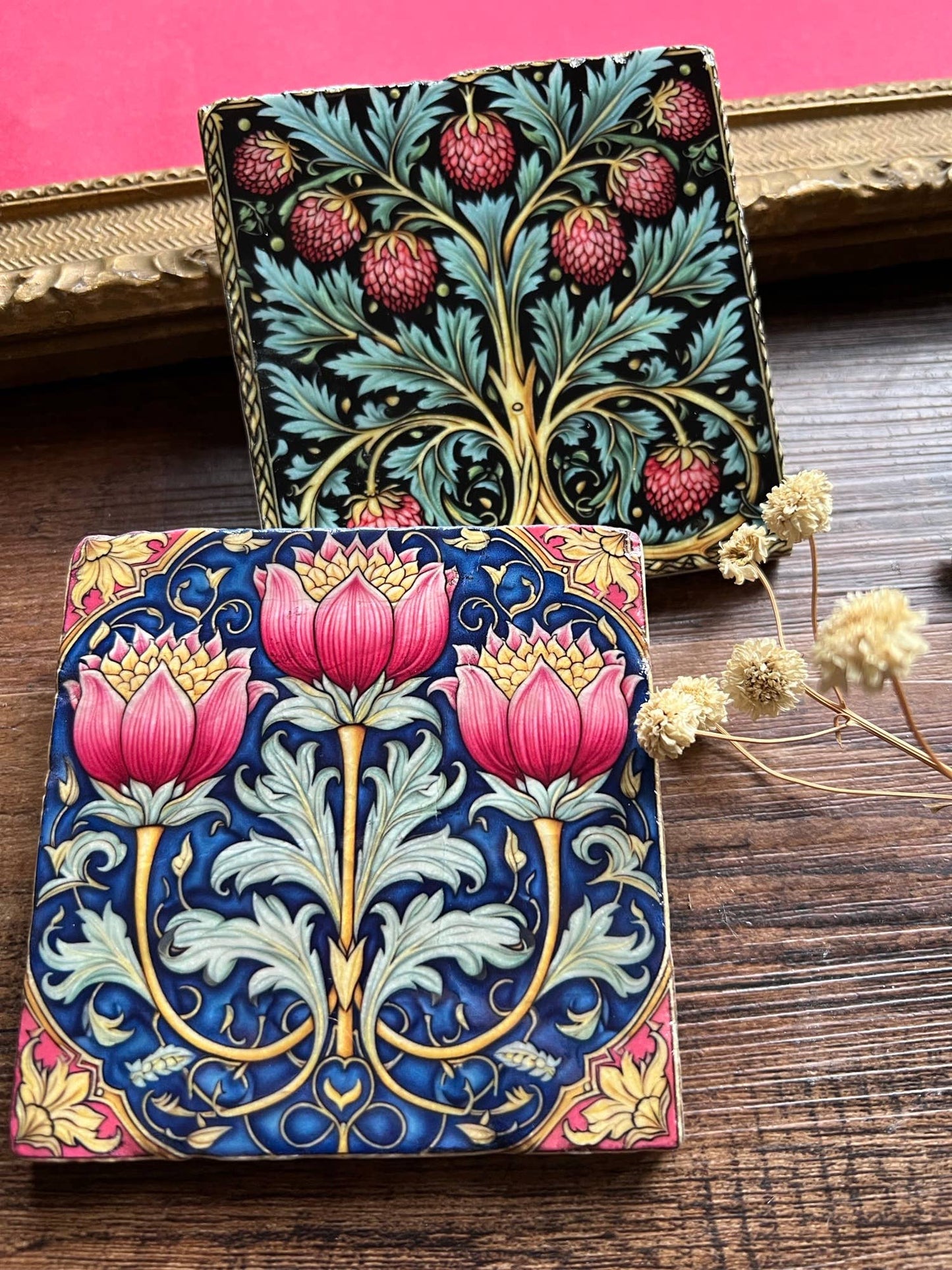 William Morris Inspired Stone Coasters - Set of 4