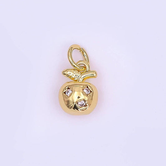 24K Gold Filled CZ Apple Fruit Multidimensional 3D Charm | N096