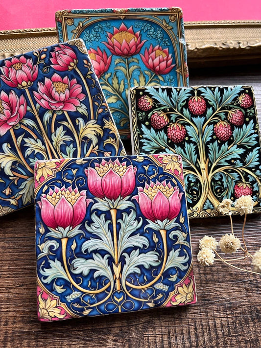 William Morris Inspired Stone Coasters - Set of 4