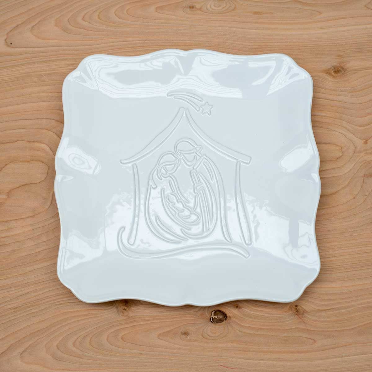 Nativity Embossed Square Platter | White (11.5" x 11.5")