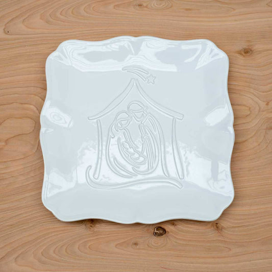 Nativity Embossed Square Platter | White (11.5" x 11.5")