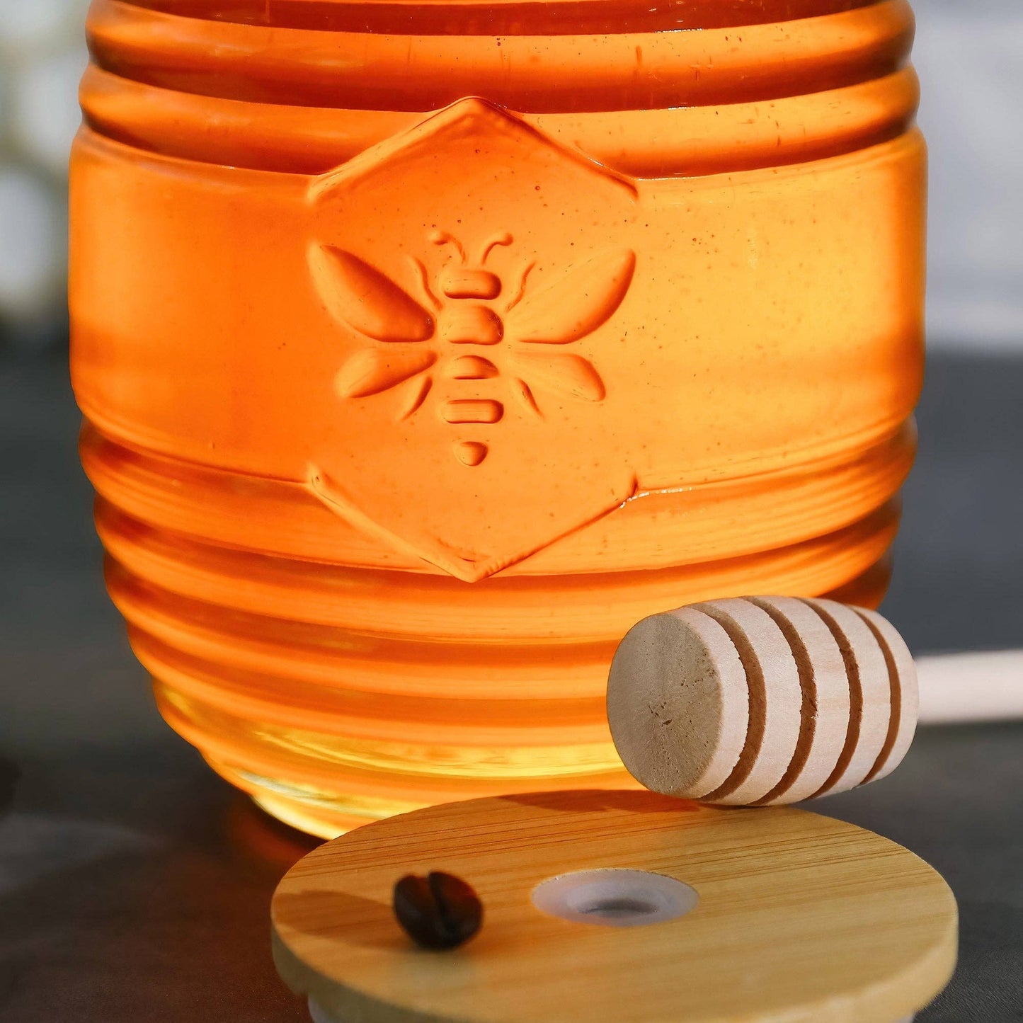 Glass Bee Honey Jar & Dipper Set (2 Lids and Dippers)