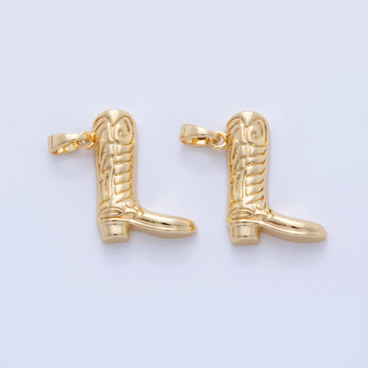 18K Gold Filled Geometric Lined Western Cowboy Boots Pendant | AH739