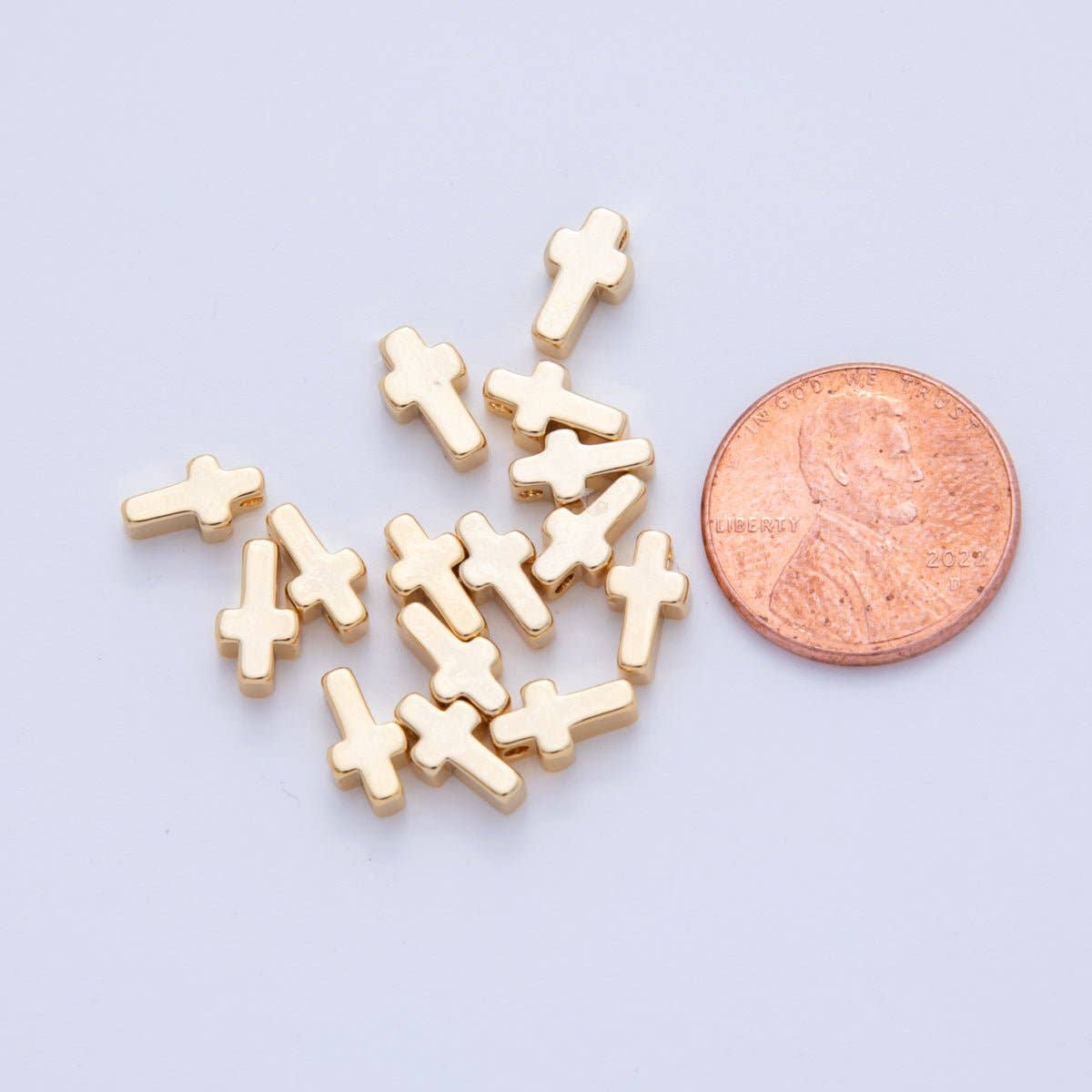 18K Gold Filled 8.5 Minimalist Religious Cross Bead Spacer Set by 10 Pieces | B749