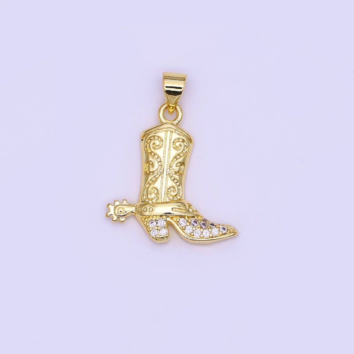 24K Gold Filled Micro Paved CZ Cowboy Boots Pendant | AH468