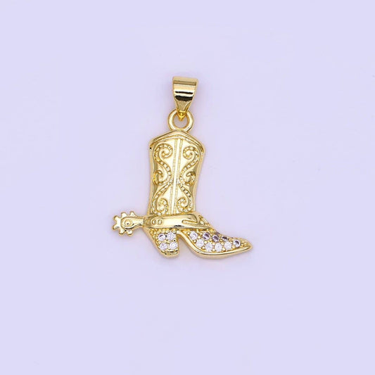 24K Gold Filled Micro Paved CZ Cowboy Boots Pendant | AH468